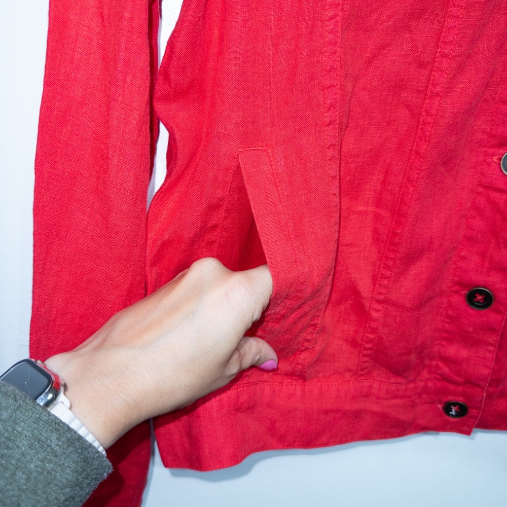 Michael Stars Red Linen Button Down Jean Jacket Small NWT - Picture 8 of 10